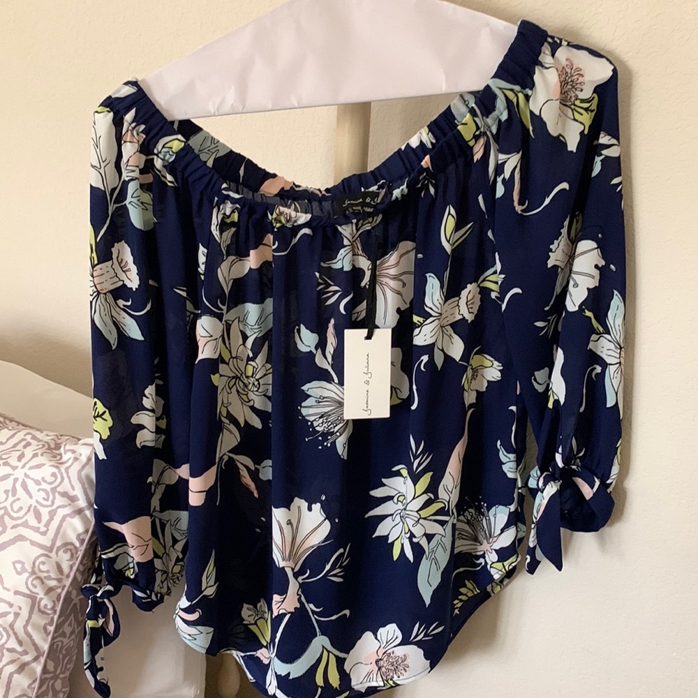 NWT size Small blue floral off the shoulder blouse